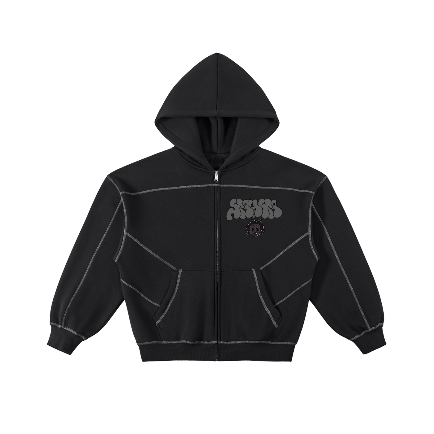 Yahya-Stitched Boxy Fleece Zip Hoodie