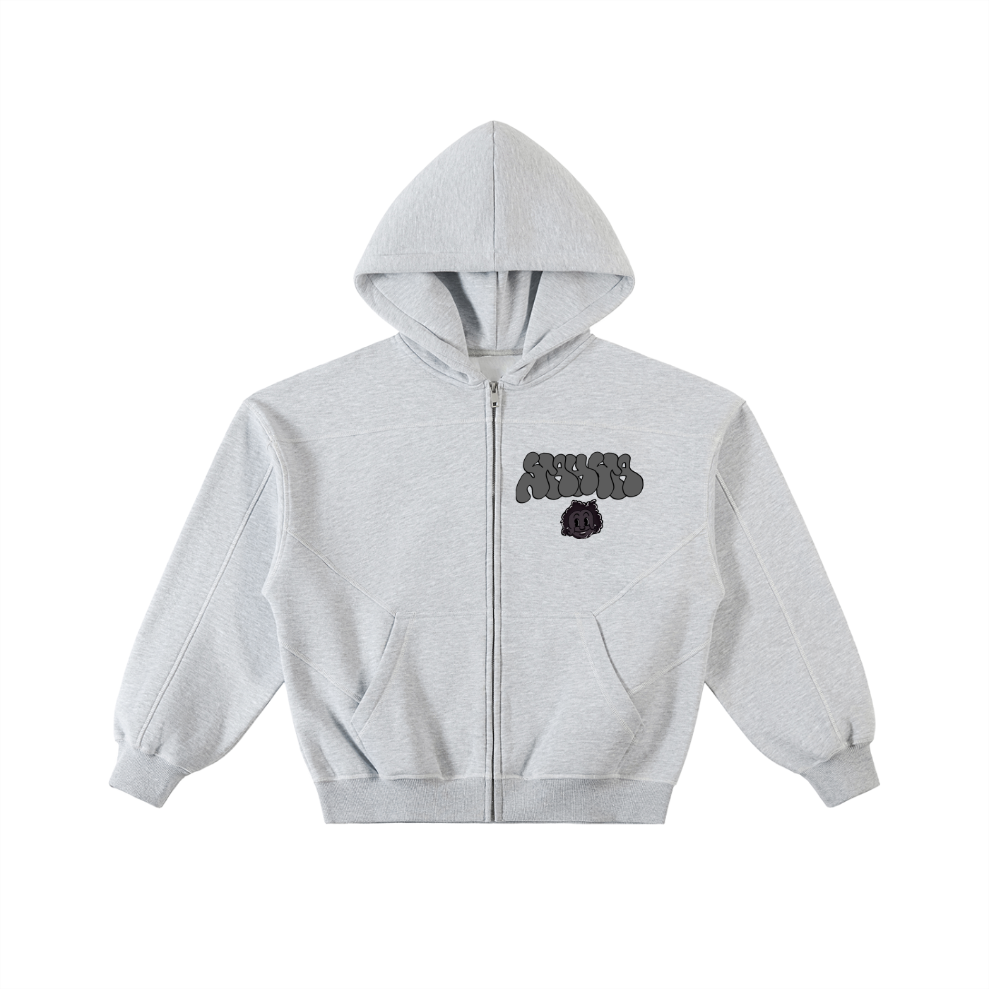 Yahya-Stitched Boxy Fleece Zip Hoodie